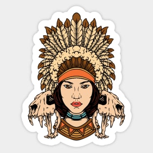 Native Indian Woman With Animal Skulls Sticker